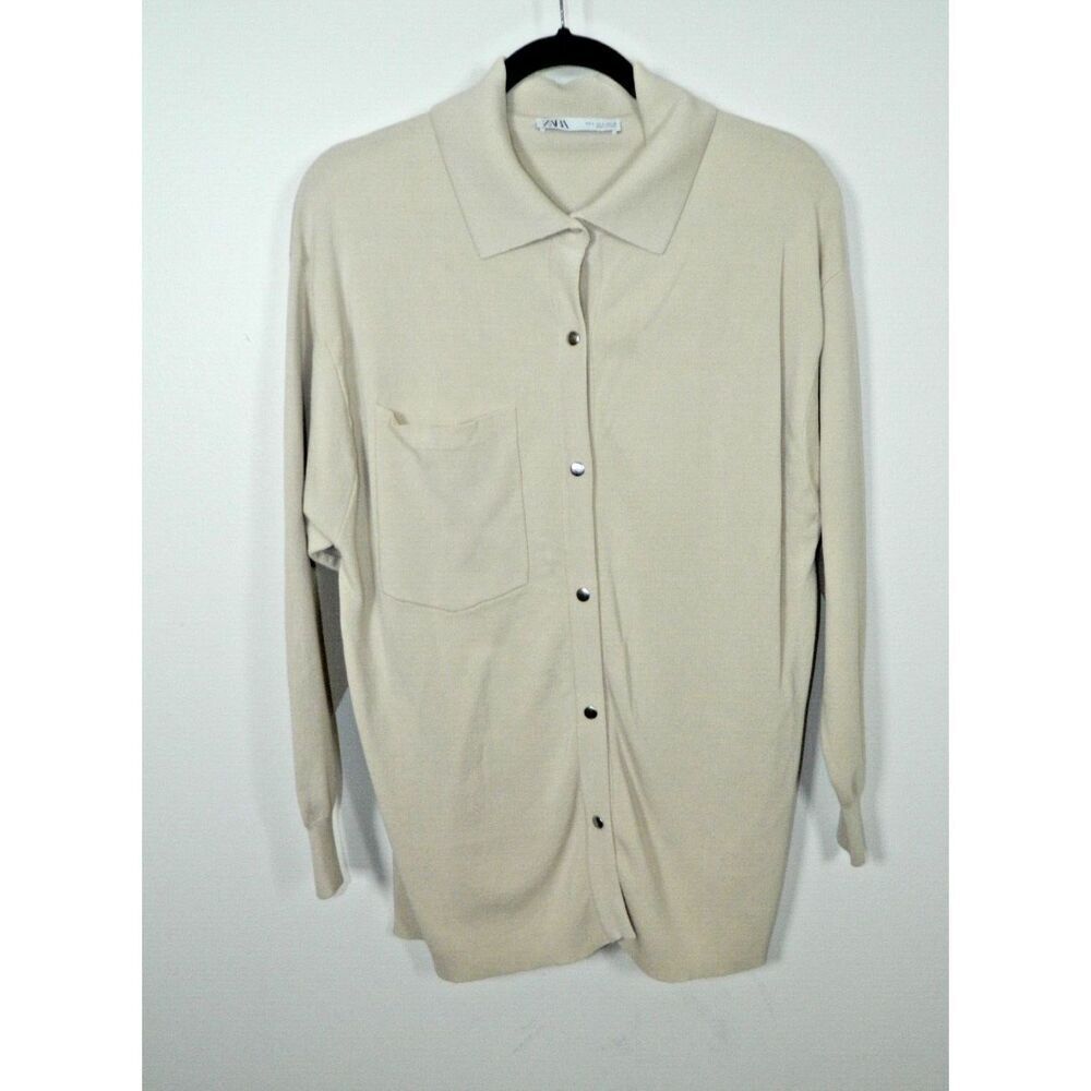 Zara Cardigan Sweater Women’s Size Small Ivory Smooth Knit Front Pocket